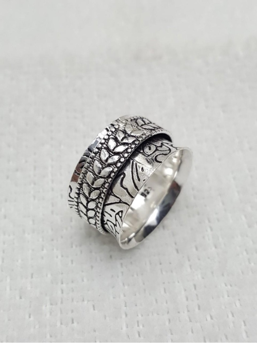 925 Silver Textured Spinner Ring - Silver Boho Style